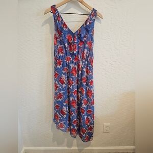 RACHEL Rachel Roy Dress Womens M‎ Blue/Red Floral Double V Tank Asymmetric Hem